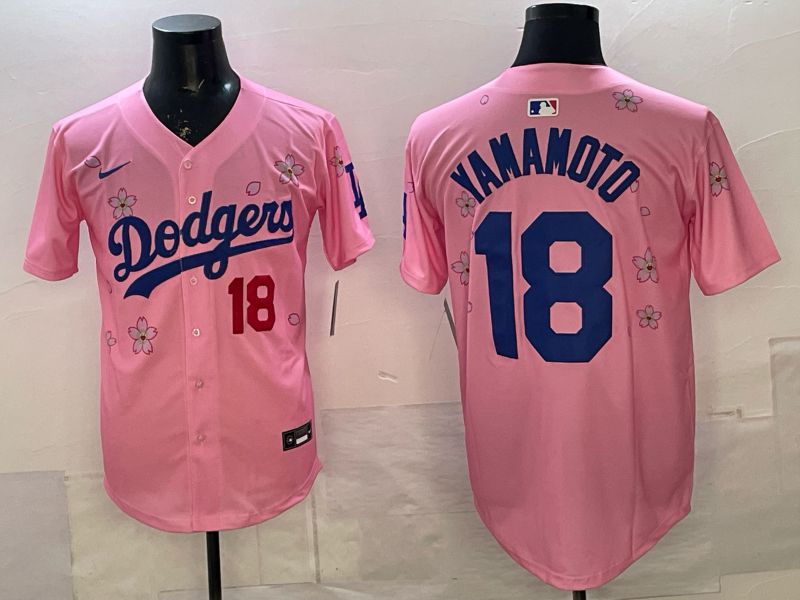 Men Nike 2026 Los Angeles Dodgers #18 Yamamoto Pink Sakura Edition Game MLB Jersey 06->los angeles dodgers->MLB Jersey